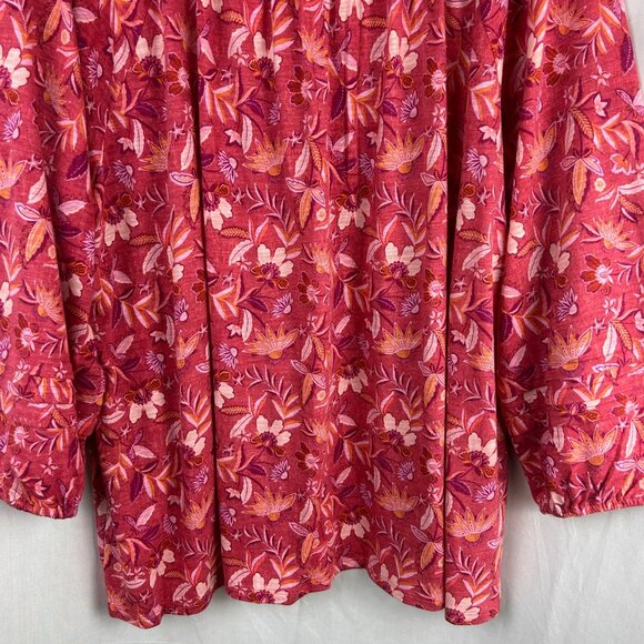 J Jill Printed Convertible Shoulder Top Women Plus 2X Pink Floral 3/4 Sleeves - Picture 8 of 11